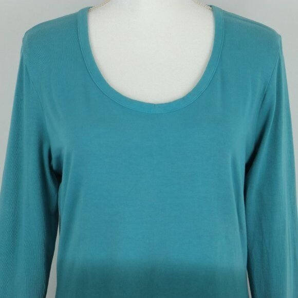 Isis Women's Medium Blue Ombre Scoop Neck Tunic Length Long Sleeve Knit Blouse - Picture 2 of 7